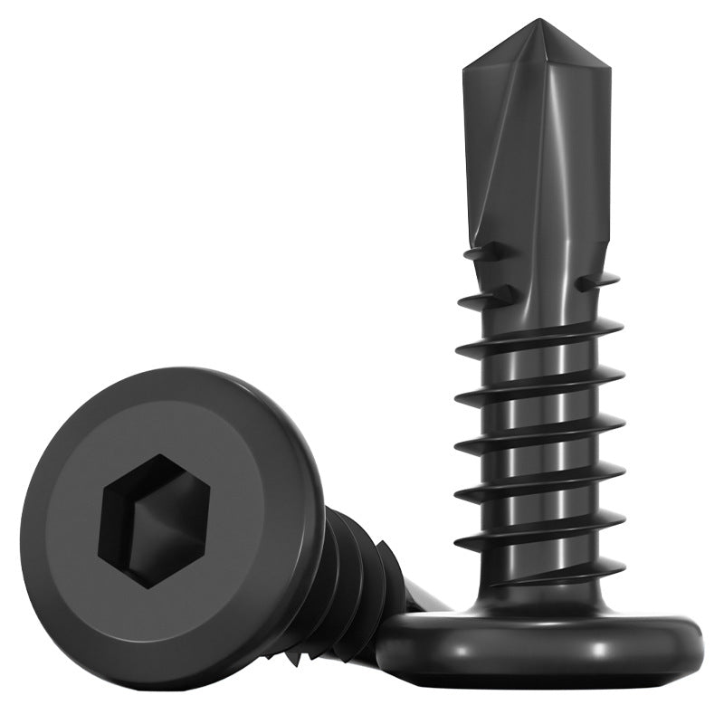 Black 410 stainless steel chamfered flat head hexagonal drill tail self-tapping screw dovetail MM5M5.5M6M6.3