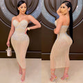 X3805 cross-border new arrival: european and american fashion women's party nightclub mesh see-through rhinestone embellished strappy dress