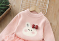 Girlsweater bunny thickened all-in-one velvet with tutu skirt two-piece set baby girl round neck knitting bottom shirtsuit