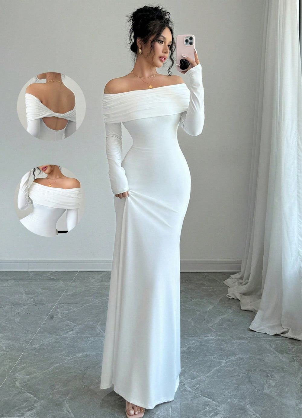 Export 2025 spring women's one-shoulder ruched bodycon fashionable elegant bodycon long evening gown dress