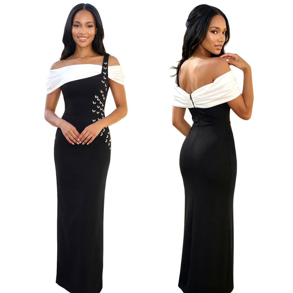 C7783 cross-border  new one-shoulder evening gown mermaid long party dress light luxury hotfix rhinestone bodycon dress