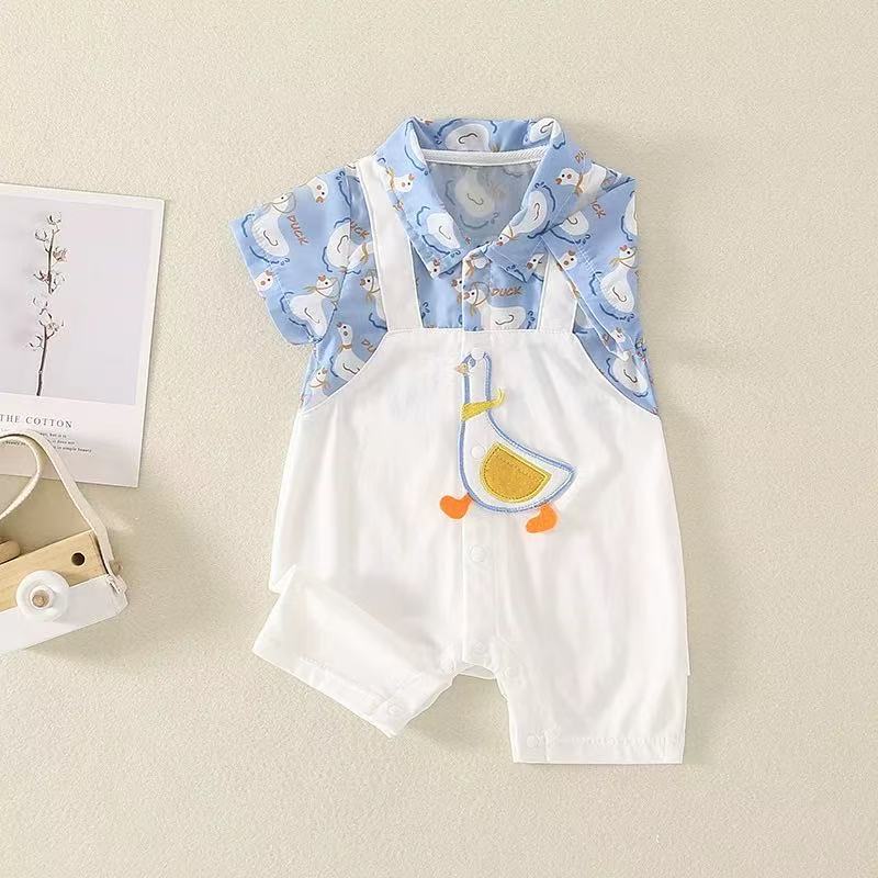 Summer first birthday baby short-sleeve romper, infant cartoon onesie, newborn full month celebration outfit, cartoon romper