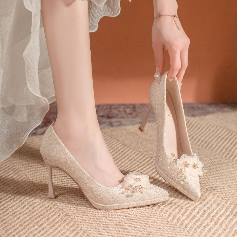 French pearl platform pointed-toe high heels - 2025 new collection: wedding, engagement, everyday wear, petite-friendly, chunky sole, stiletto heel