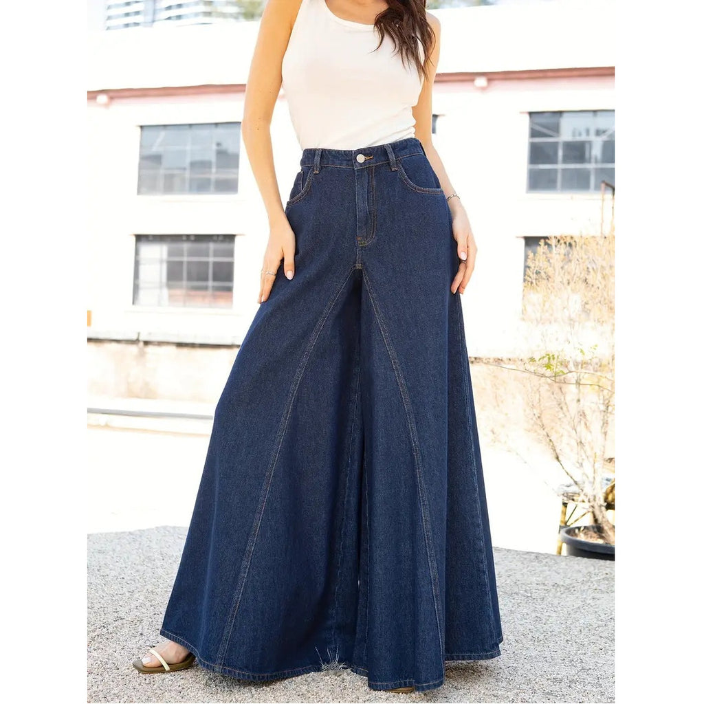 New popular standard size women's clothing elegant and simple wide-leg jeans, elastic jeans washed denim new