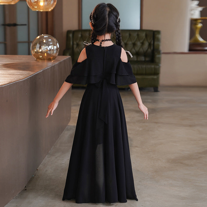 Girls' summer dress  new style: kids' off-shoulder chic chiffon dress, cool summer princess dress for mid-to-large children