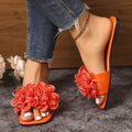 Fashionexportflowersflatsone-word square toe slippers women's new arrivaloutwearcasual lightweight beach sandals wish