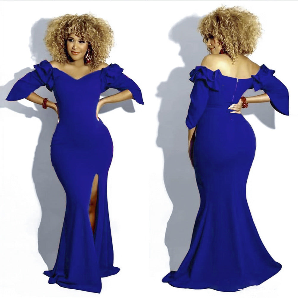 European and american export african women's evening gown elegant long one-shoulder mermaid host dress long skirt