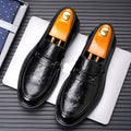 Men's low-top loafers - slip-on round toe dress shoes for business, work, and weddings - textured leather