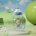 Cartoon cute high-capacity kids' straw water bottle - perfect for school with shoulder strap and carry loop - portable summer water bottle