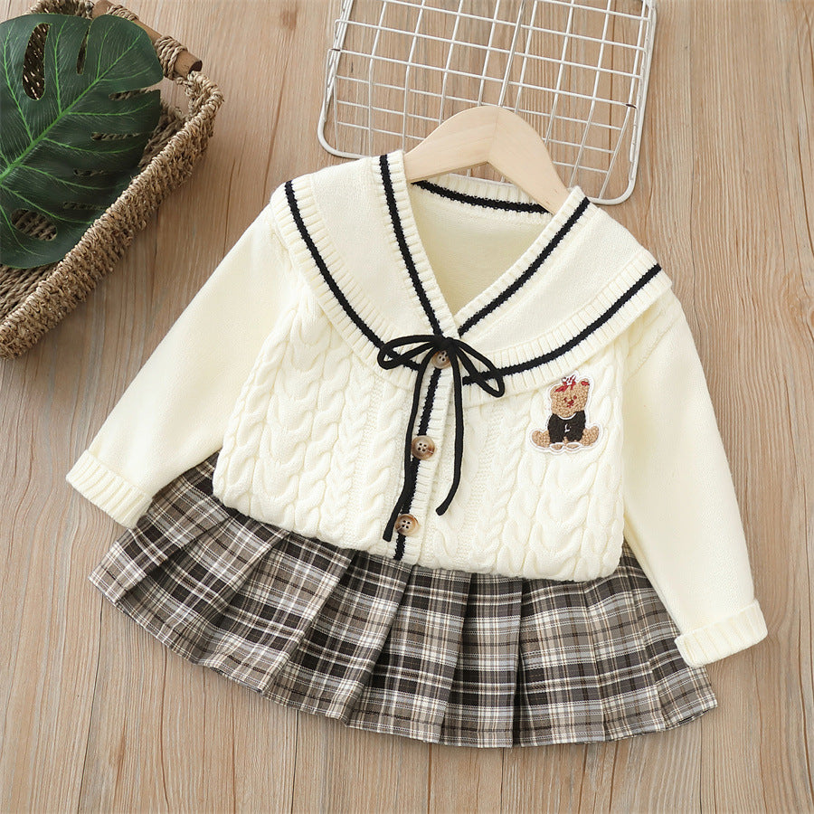 Kids' knit cardigan & sweater set -  autumn new arrivals - preppy style girls' fashion - dropshipping available - two-piece children's clothing set