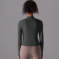 Naked comfortable outdoor sports outwear breathable mesh stand collar long sleeves zipper topsilm yoga fitness outwear