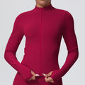 European and american seamless stand collar zipper long sleeve yoga jacket women's tight-fitting quick-dry outerwear running fitness apparel sports top