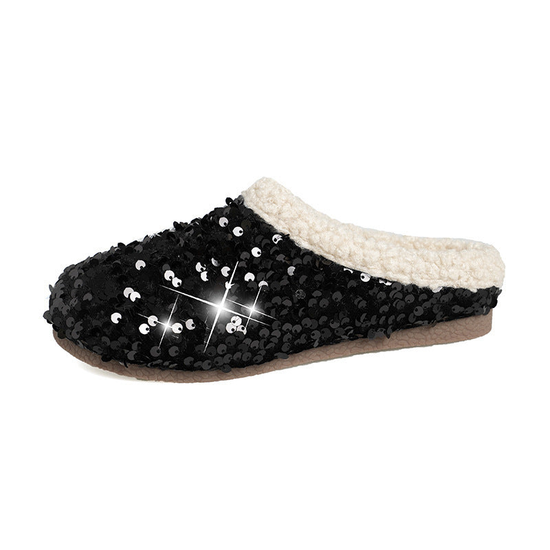 plus size baotou fur slippers for women outwearfleece-linedsequin autumn winternew arrivalstuffed cotton slippers
