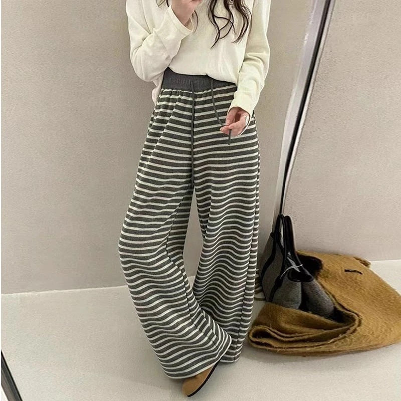 Contrast colorstripesloose pants for women springloose lazy casual pants high waistdrapedslimming lookpants wholesale