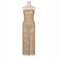 European and american beach party bandeau knit tassel maxi dress - cutout, sheer, sleeveless, bodycon cover-up - cross-border women's apparel wholesale