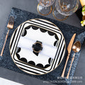 Minimalist nordic gold-trimmed western dinner plate creative tableware ceramic model room club steak plate black and white geometric set