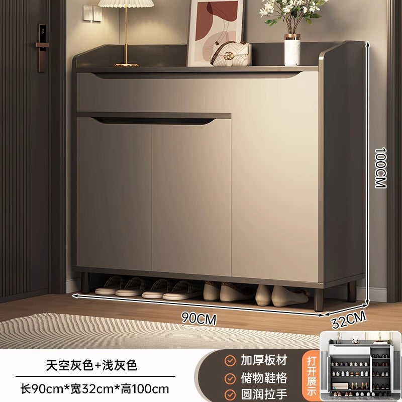 Shoe cabinet household door storage cabinet integrated against the wall simple door porch cabinet locker solid wood legs home shoe rack