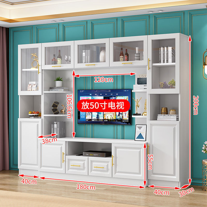 Solid wood tv stand - high capacity, large storage, stylish design - integrated living room light luxury background wall tv cabinet