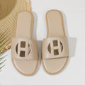 2026 women's summer fashion versatile sandals - ladies' outdoor slippers with hot-pressed electric embroidery and flat soles (for export)