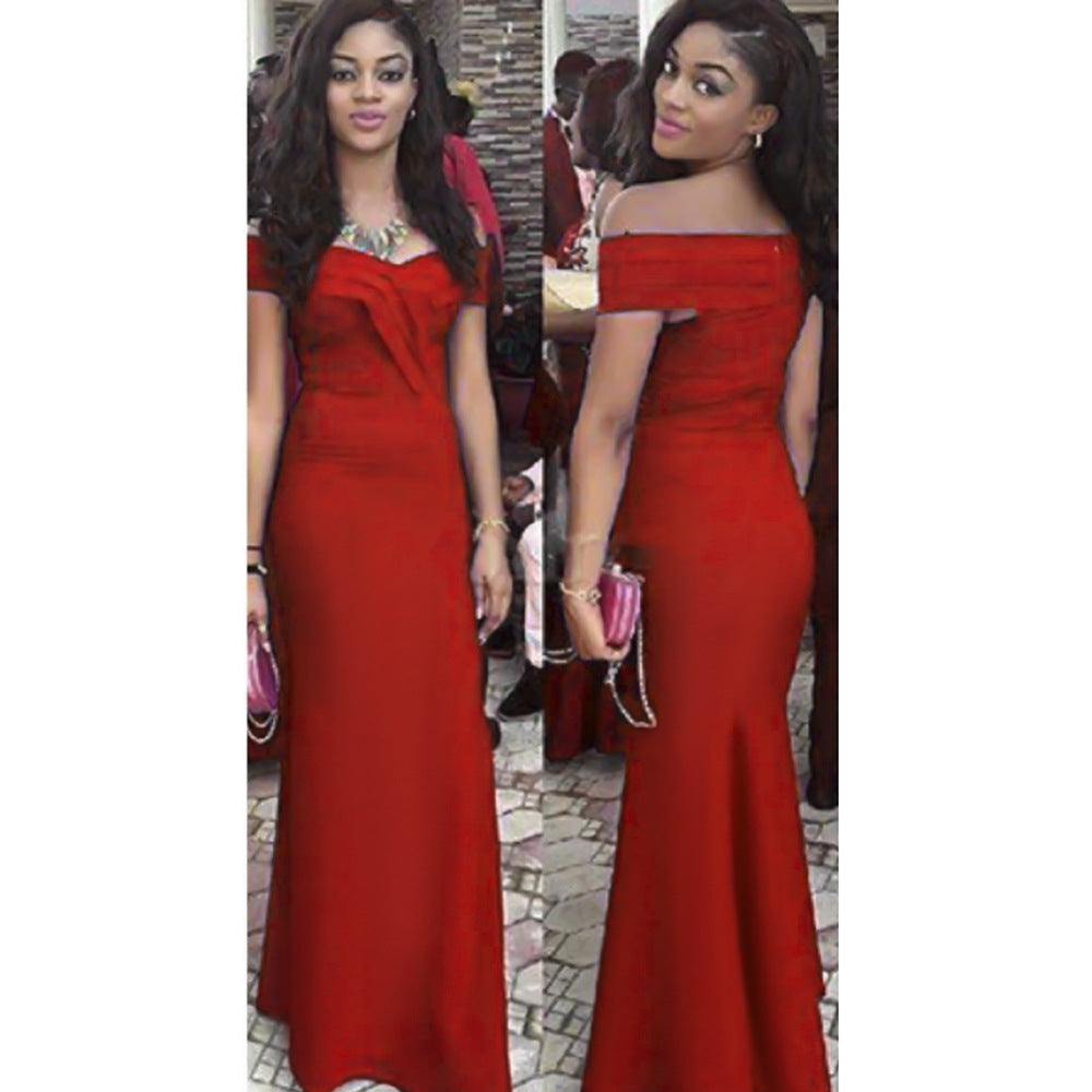winter new arrival: women's v-neck off-the-shoulder hostess dress, long maxi dress - african style,  dropshipping available