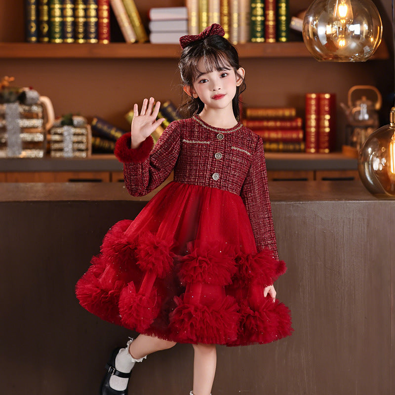 Girls' chanel-inspired princess dress - new winter  collection - birthday outfit - kids' fleece-lined dress - girls' tulle cake dress