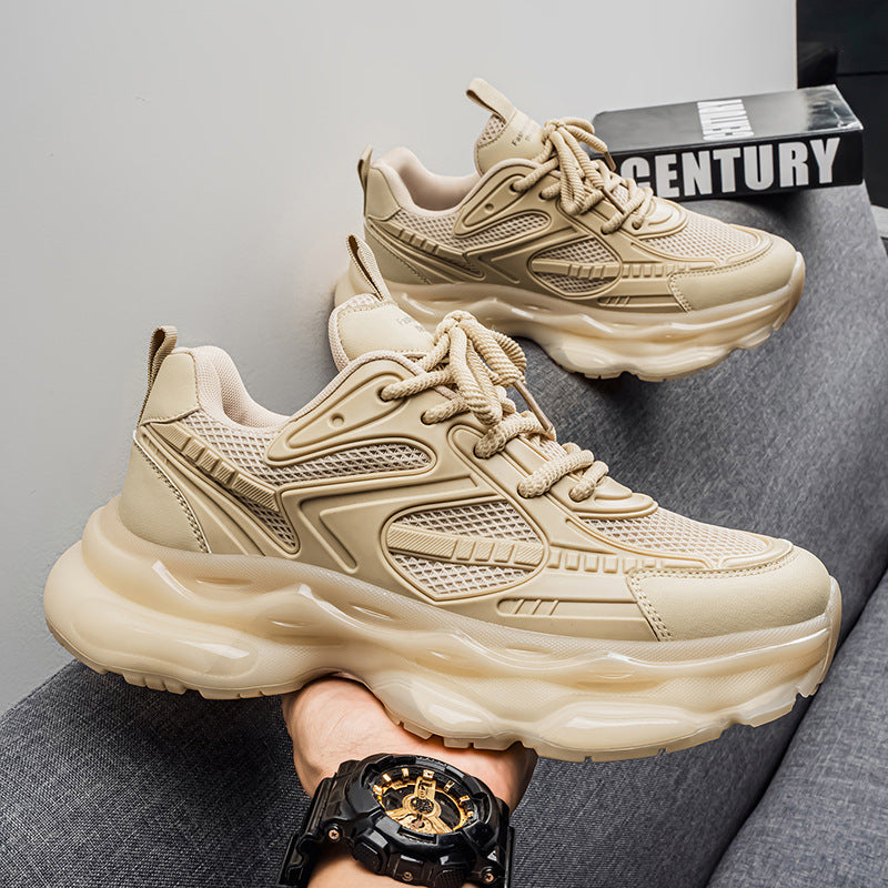 Black warrior men's winter running shoes - shock absorbing air cushion sneakers - men's casual height increasing black dad shoes - trendy footwear