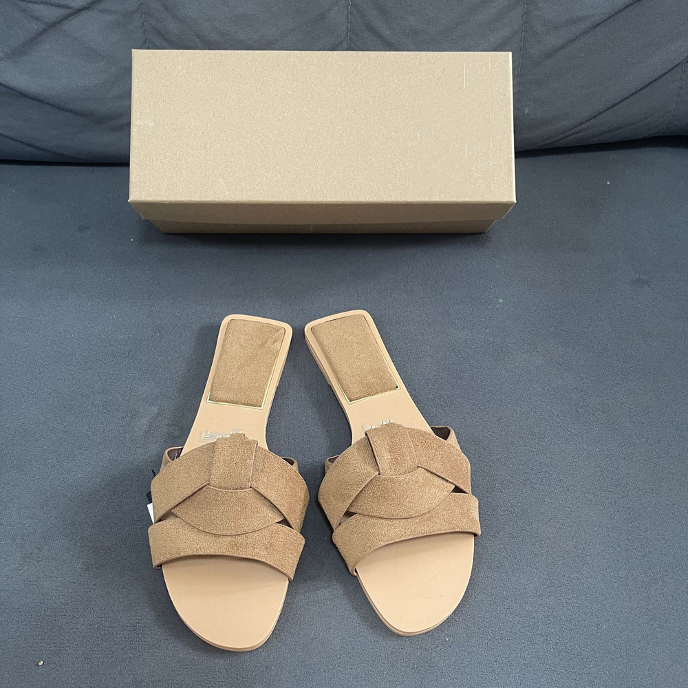 Summernew arrival brown cross strap suede leather flatsoutwear sandals elegantcasualsexy