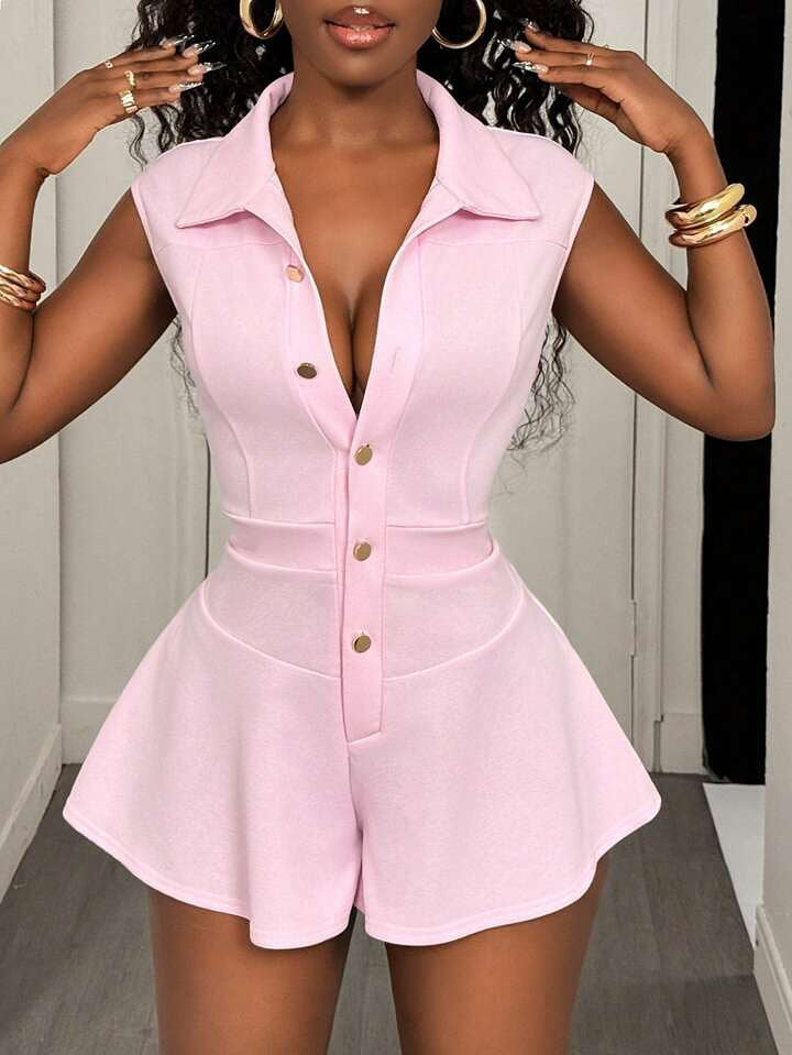 European and American new  fashion temperament casual slim-fit solid color lapel waist shorts cardigan jumpsuit jumpsuit