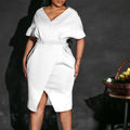 D366 belted european and american style women's clothing  new fashion v-neck sexy slit dress foreign trade dress
