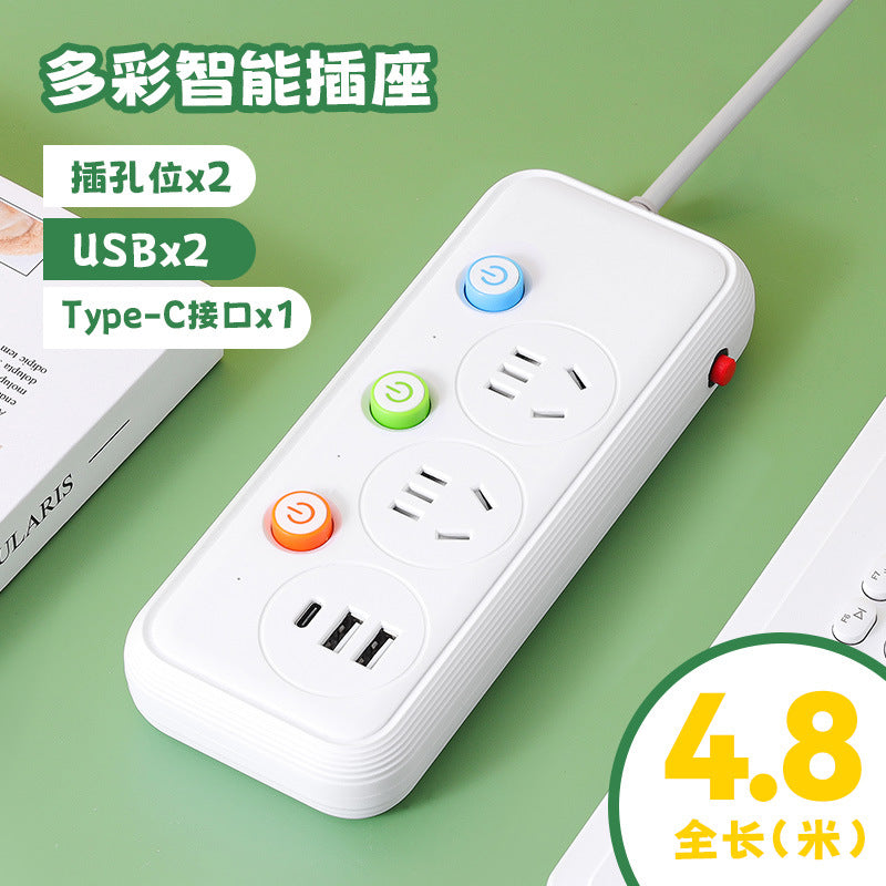 Multi-outlet power strip with individual switches, long cord, usb ports, for home and office use - wired power strip