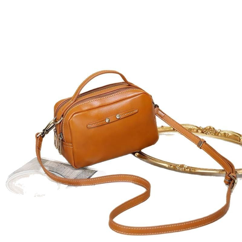 Genuine leather crossbody bag - 2024 spring/summer versatile fashion handbag - fresh & chic top grain cowhide premium small square bag