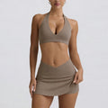 Shockproof with chest pad high elastic brushed fitness tops tennis skirt halter sports intimates short skirt yoga suit for women