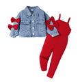 Kids clothing cross-border exportfall and winternew arrival kids blue long sleevesoutwear red suspender jumpsuit