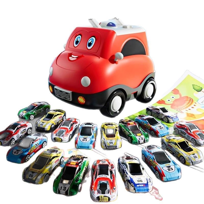 Kids' tinplate toy car set - pull-back inertia cars - birthday gift for boys - children's day gift - includes storage case