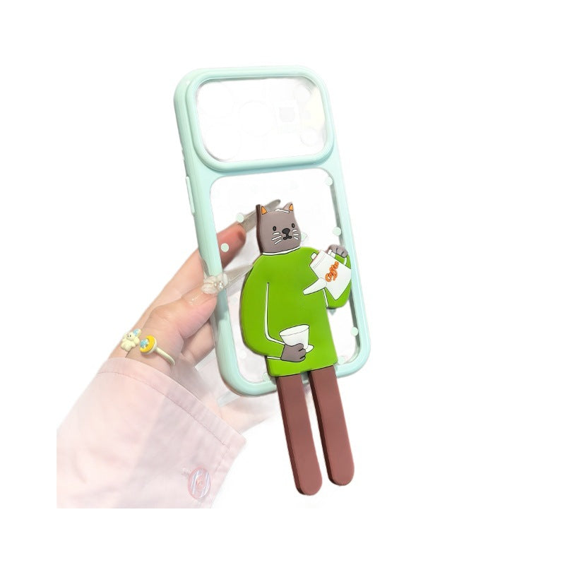 Suitable for iphone 17 pro, starry sky case, coffee cat cartoon, long-legged eagle rabbit stand, iphone 16 phone case
