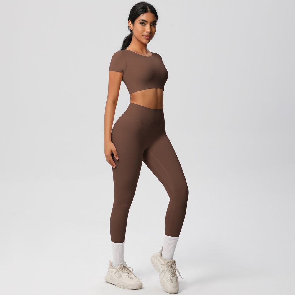 European and american nude feel brushed solid color yoga outfit set - quick-dry, breathable, 8-piece running & fitness activewear set for women