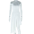 European and american style ins foreign trade women's fashion solid color dress - asymmetrical off-the-shoulder sleeveless dress