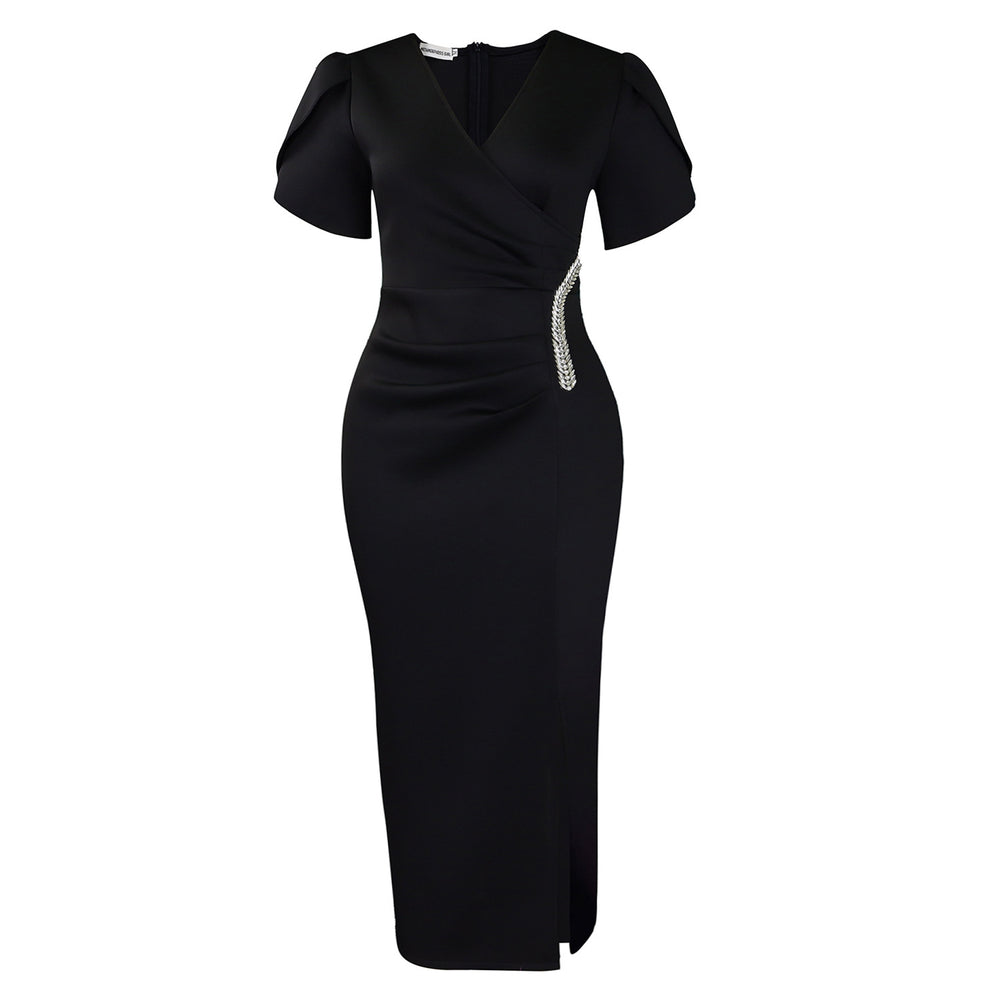 D579 women's foreign trade dress  new fashion elegant v-neck evening party maxi dress rhinestone african style dress