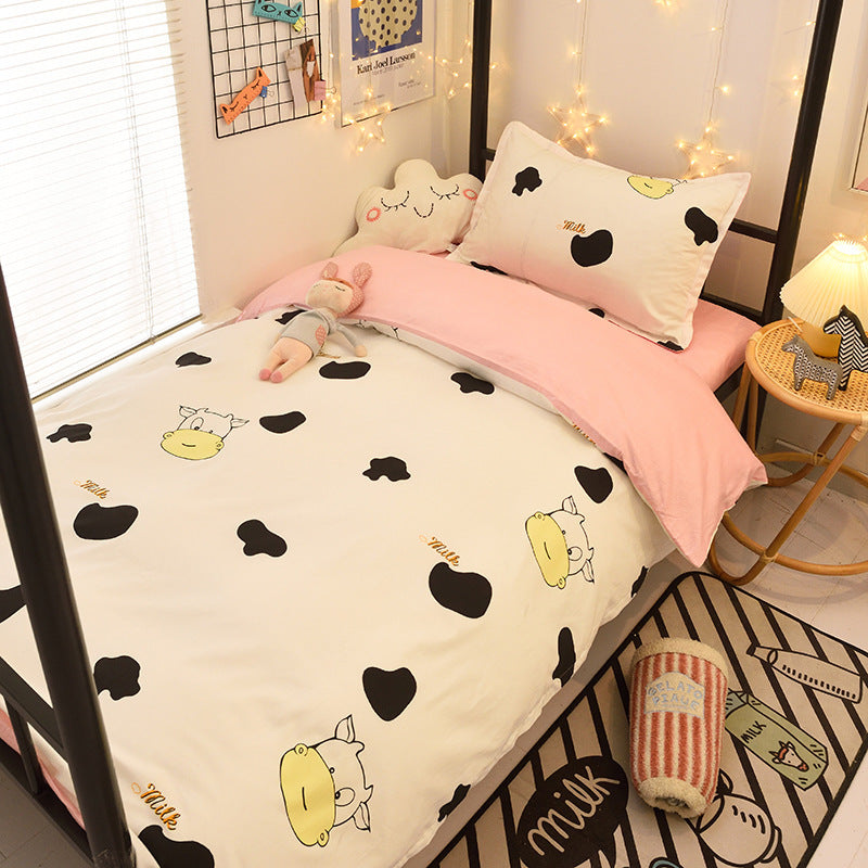 Student dormitory quilt cover three-piece bed sheet pure cotton single bed children's bed quilt cover simple four-season universal 3