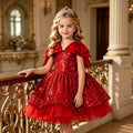 Girls' formal dress - knee-length puffy skirt with sequin accents - perfect for parties, fashionable kids' princess dress, birthday outfit - in stock