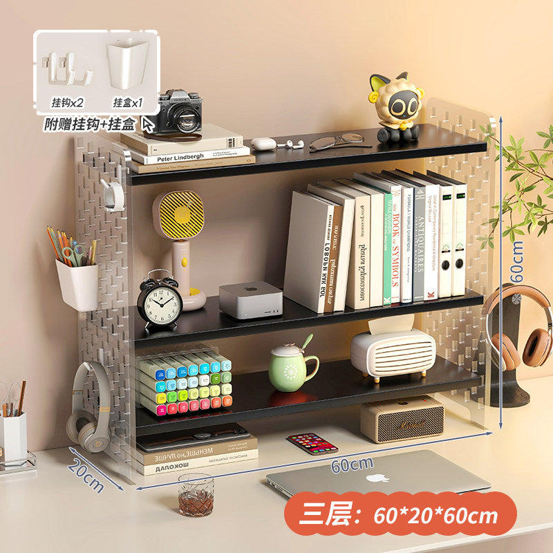 Acrylic desktop organizer, office desk pegboard, computer desk bookshelf, multi-tier storage rack with dividers