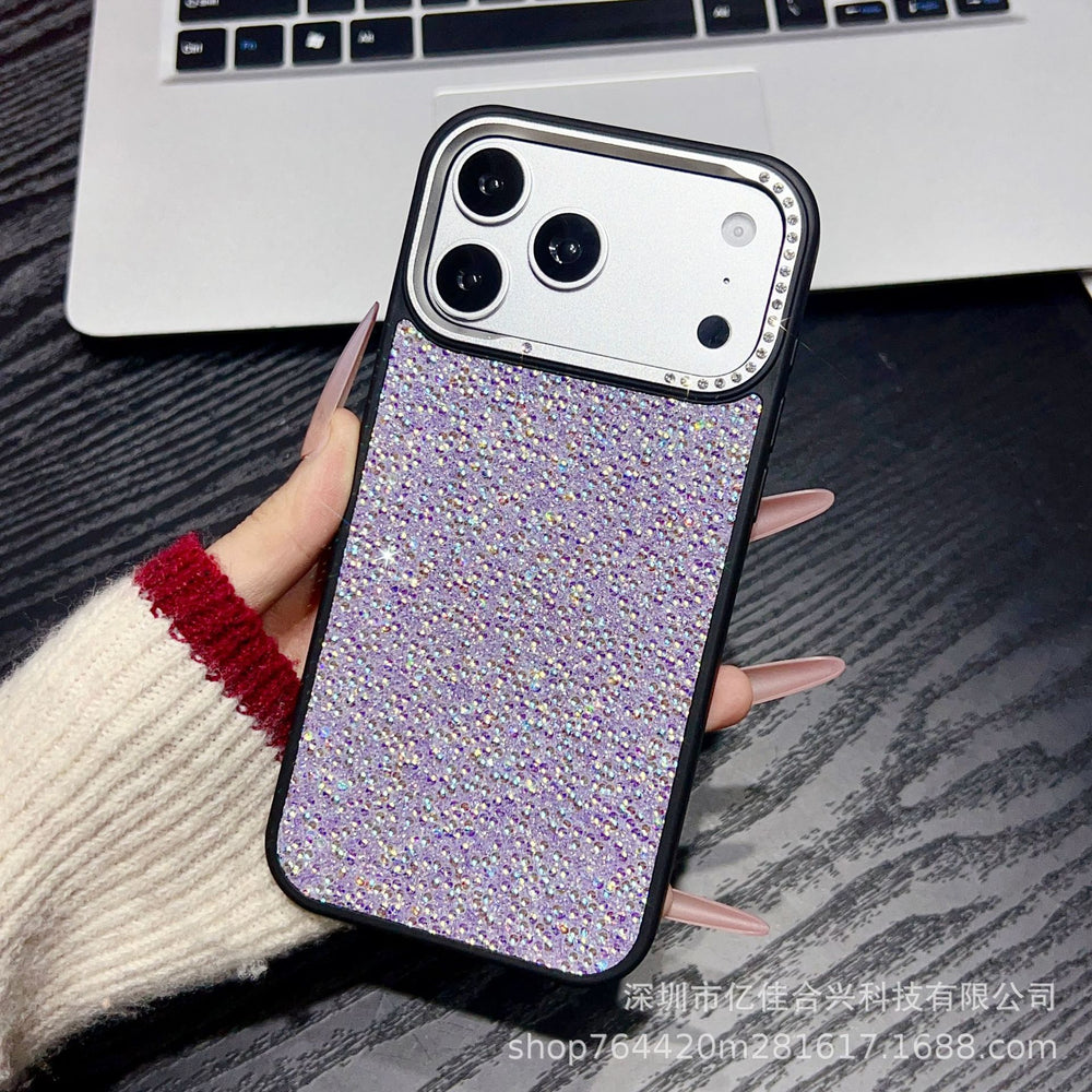 Suitable for iphone17promax large hole lens point drill mobile phone case apple 16/15p pearl leather pattern protective cover