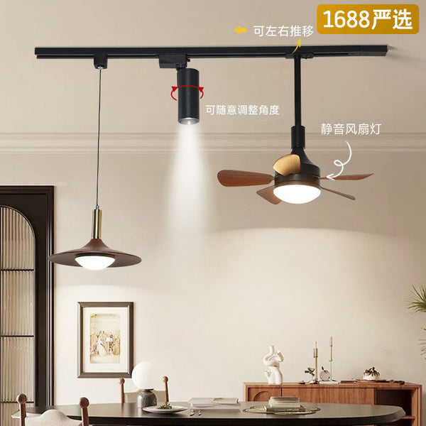 [Strict selection] Retro track chandelier wabi sandy wind movable bar spotlight medieval walnut fan dining table