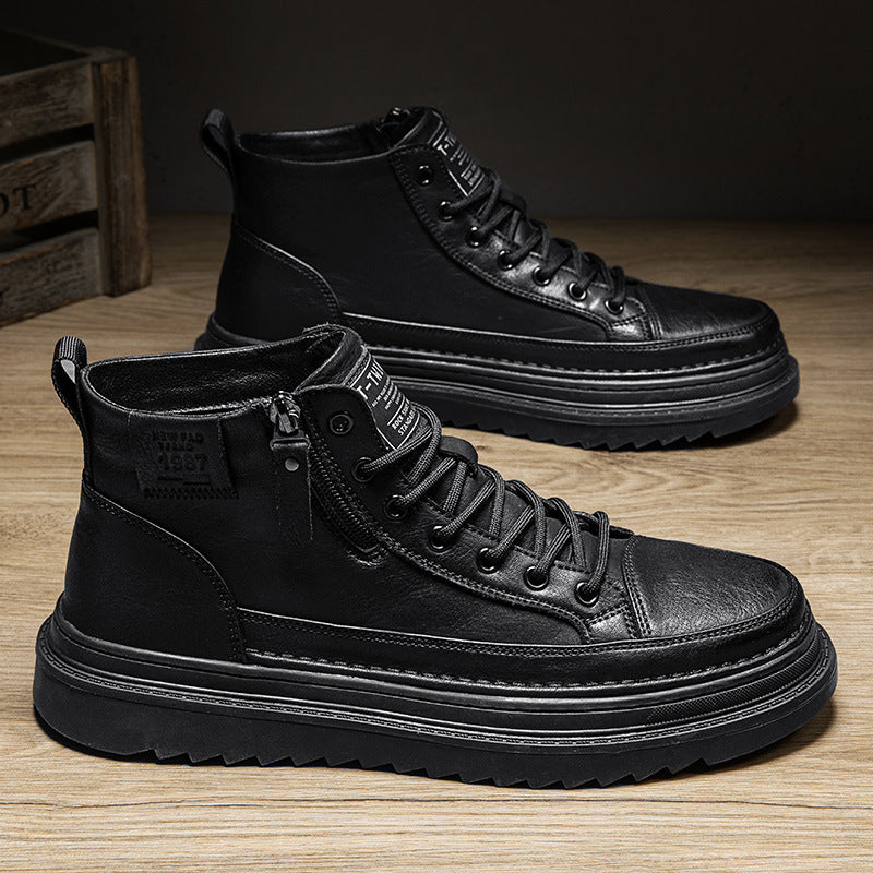 Spring men's new high-top martin boots: trendy, versatile, slip-resistant, durable work shoes, casual leather shoes, and work boots