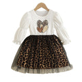 girldress lantern long sleeves heartprinting leopard print patchwork gauze skirt kidsautum princess dress