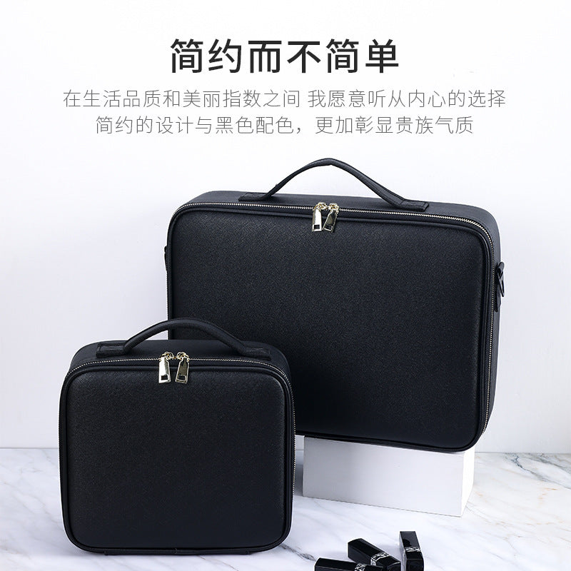 Professional multifunctional baffle PU cosmetic bag, cosmetic storage, double-layer heel makeup, nail embroidery, portable cosmetic case