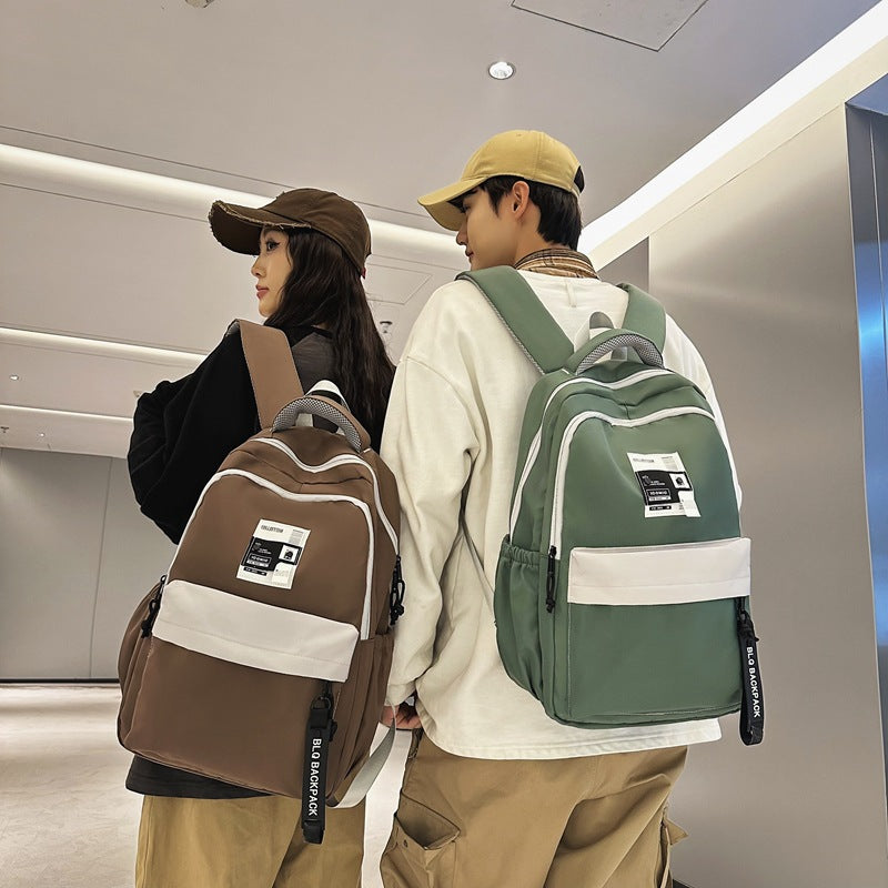 Solid color female Korean version backpack, campus style, junior high school, high school student schoolbag, female simple large-capacity flat backpack