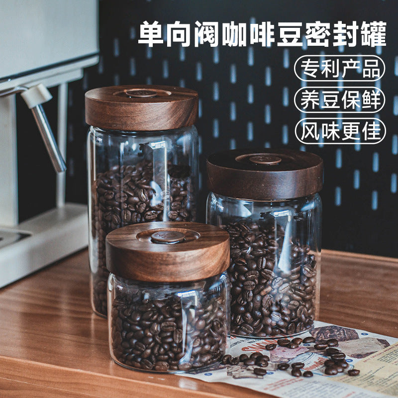 One-way valve glass sealed jar coffee bean storage jar vacuum storage jar tea storage jar food preservation jar