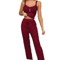 hot-selling summer ice silk pajamas for women, featuring lace-trimmed camisole and long pants. a sexy and trendy two-piece loungewear set for ladies