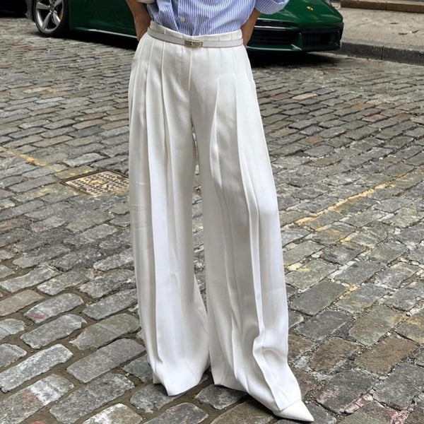 2025 spring and summer fashion new street shot high drape mopping wide leg pants European and American white high waist casual trousers women